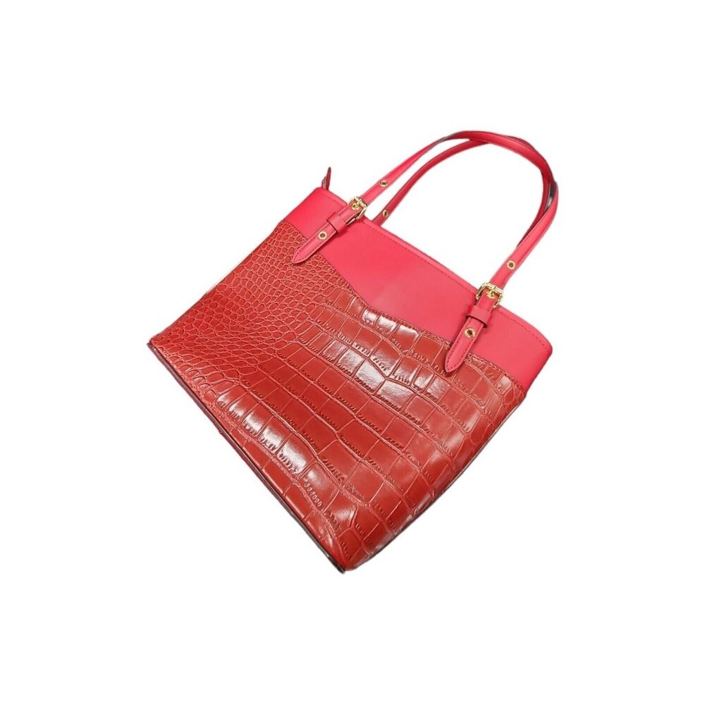 Anne Klein Red Croc Embossed Perfect Tote Red Bucket Shoulder Bag Gold-Tone Acce - Picture 11 of 16